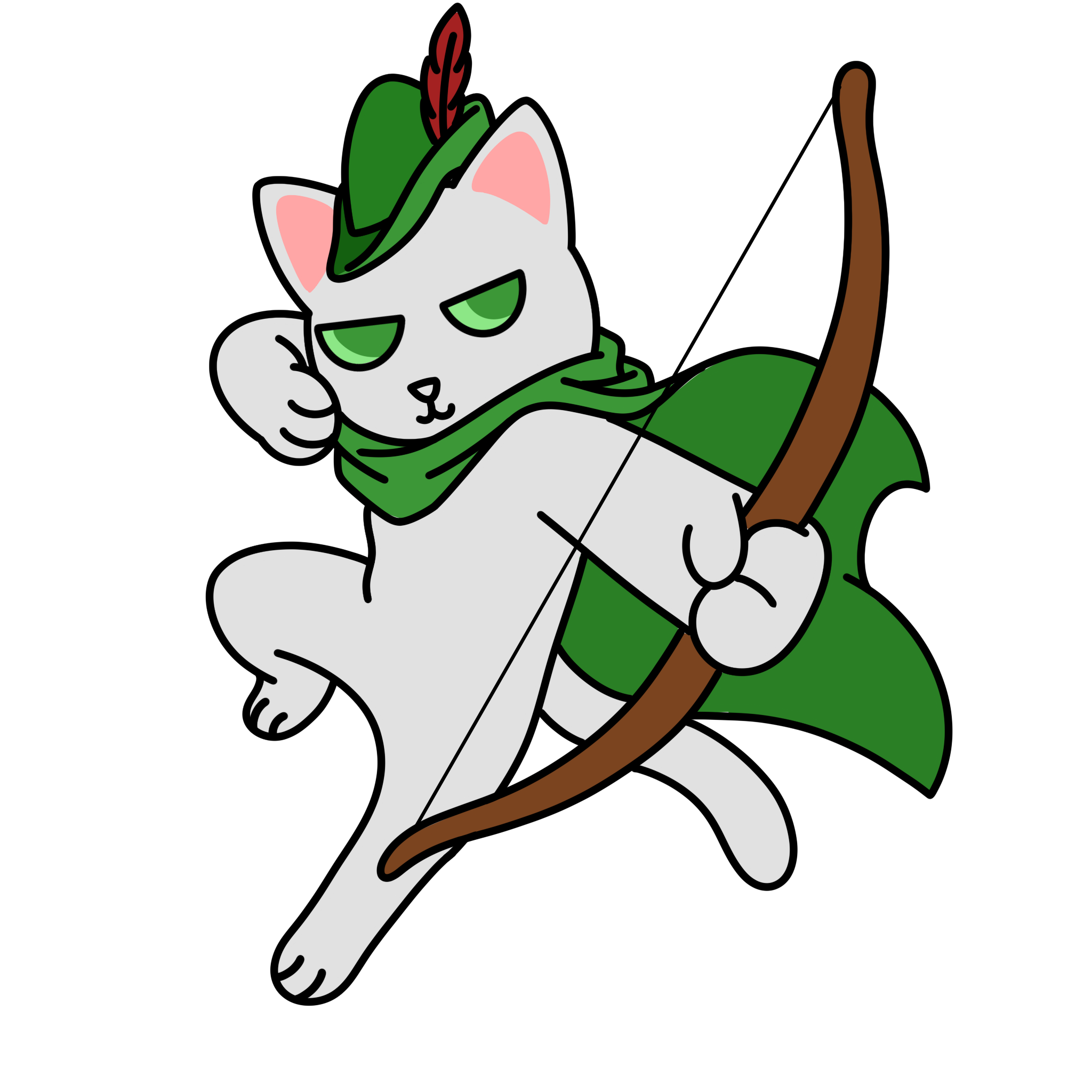 Robbie leaping and drawing his wooden bow